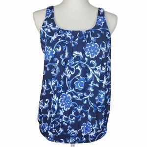 Lands End Blouson Tankini Top Blue Floral 8